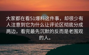 大家都在看51爆料这件事，却很少有人注意到它为什么让评论区彻底分成两边，看完最先沉默的反而是老围观的人。