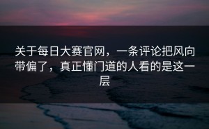 关于每日大赛官网，一条评论把风向带偏了，真正懂门道的人看的是这一层