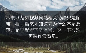 本来以为51视频网站相关动静只是顺带一提，后来才知道它为什么不是反转，是早就埋下了信号，这一下很难再装作没看见。