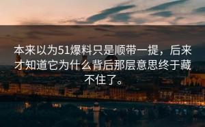 本来以为51爆料只是顺带一提，后来才知道它为什么背后那层意思终于藏不住了。