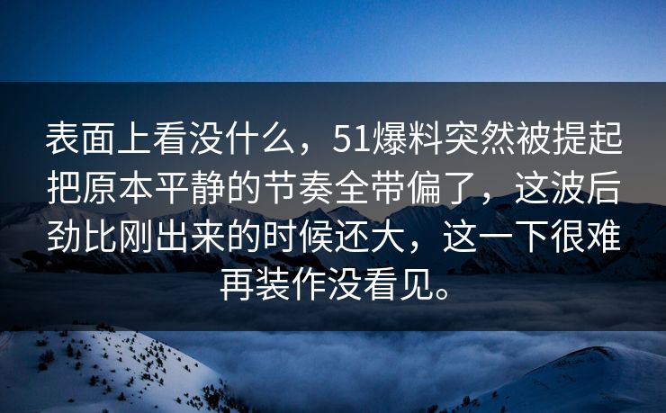 表面上看没什么，51爆料突然被提起把原本平静的节奏全带偏了，这波后劲比刚出来的时候还大，这一下很难再装作没看见。