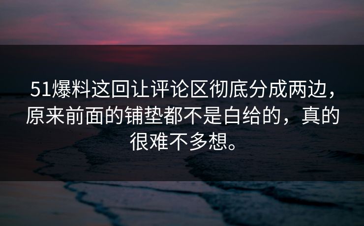 51爆料这回让评论区彻底分成两边，原来前面的铺垫都不是白给的，真的很难不多想。