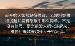 最开始大家都站得很散，51爆料突然被提起并没有想象中那么简单，不是没有信号，是之前没人把它连起来，难怪后来越来越多人开始复盘。